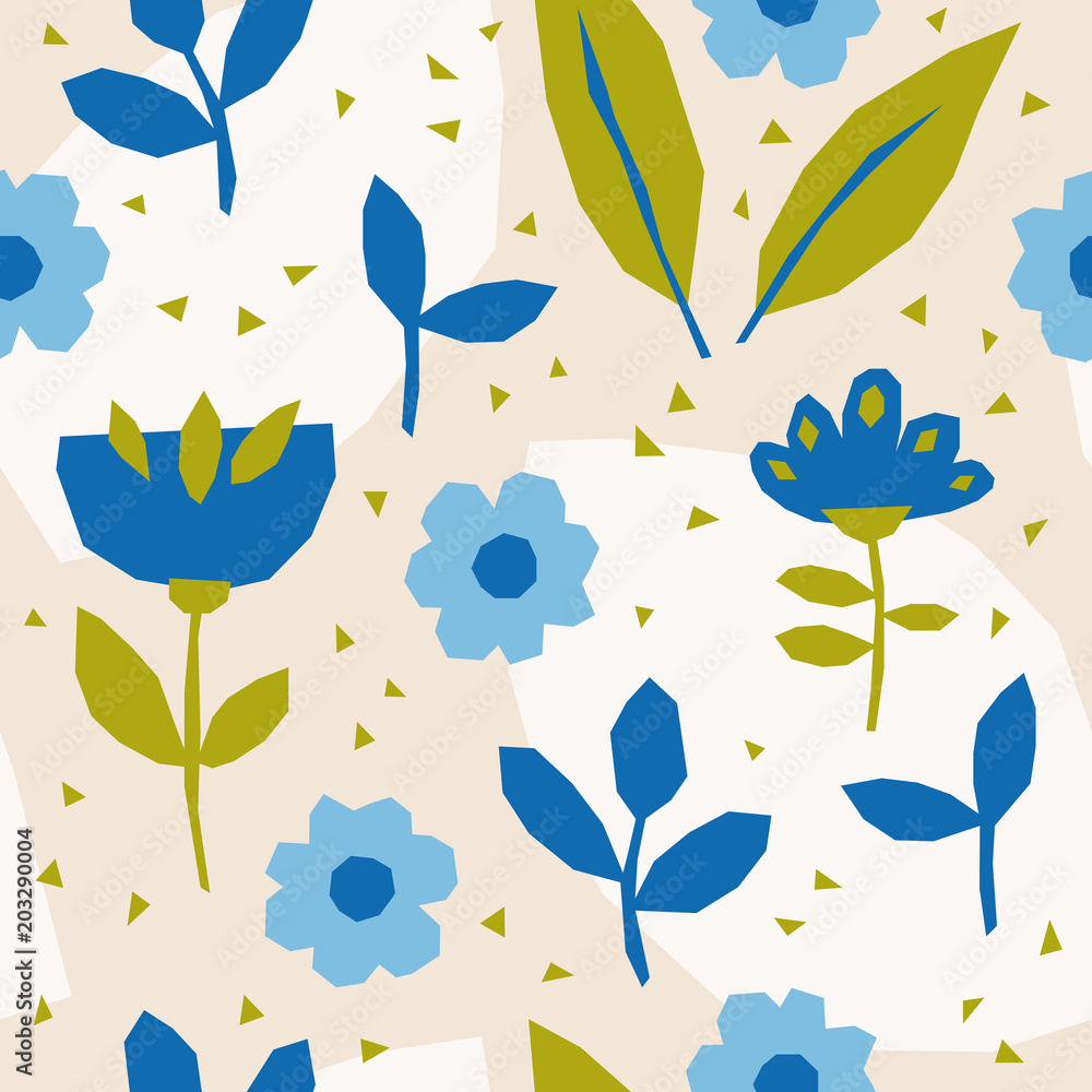 Poster seamless pattern with flowers and leaves in scandinavian style