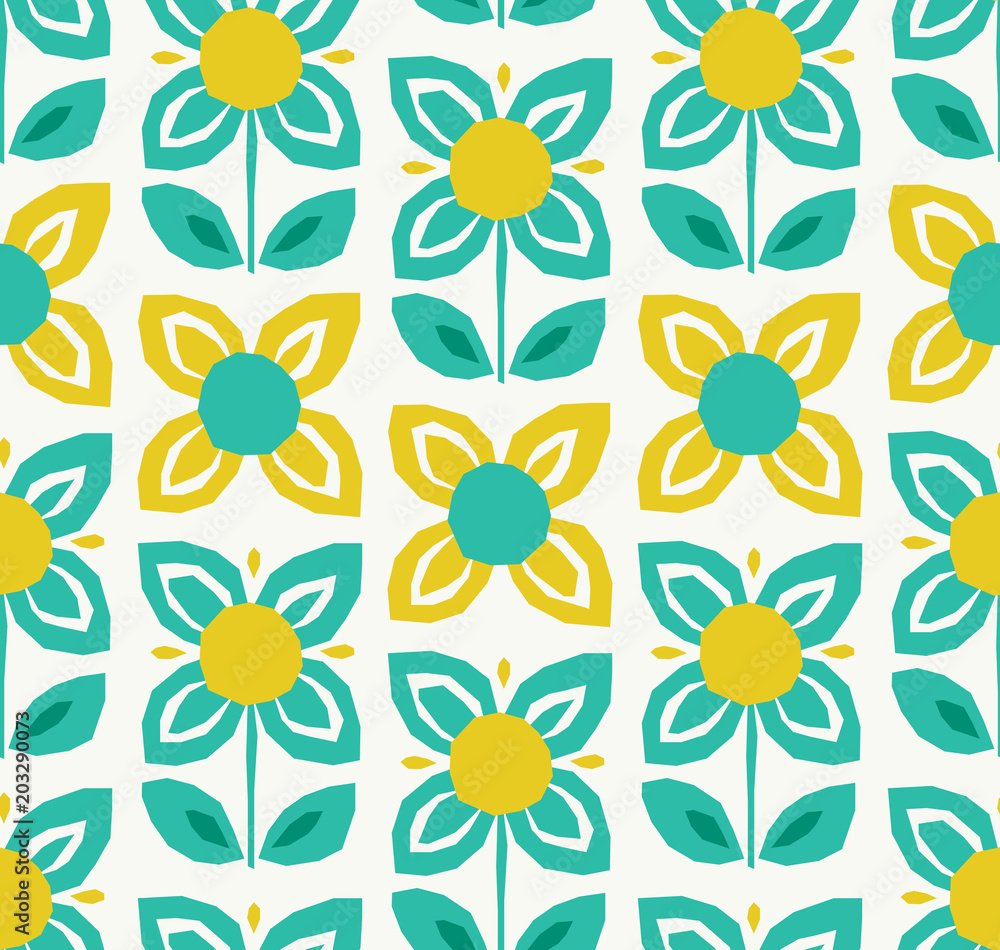 Poster seamless pattern with flowers in scandinavian style