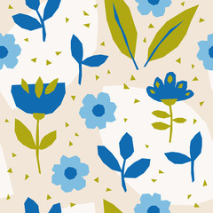 seamless pattern with flowers and leaves in scandinavian style