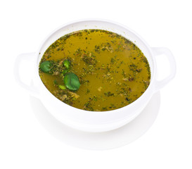 Chicken broth with herbs and spices