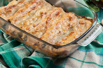 Cannelloni pasta stuffed with spinach and ricotta