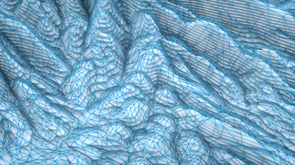 Abstract landscape in cristal wire shine 3D rendering