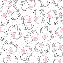 Fototapeta premium seamless cute princess elephant pattern vector illustration