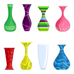 Colorful vases vector set isolated on white background. Modern vases for flowers. Vector Illustration