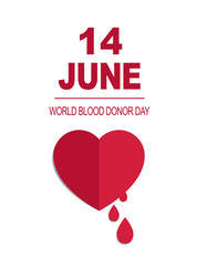 World Blood Donor Day vector card. Awareness poster with red bleeding heart. 14 june. Hemophilia day concept