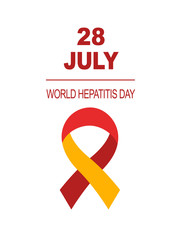 World Hepatitis Day vector card. Vector medical  poster with red yellow ribbon 28 july text