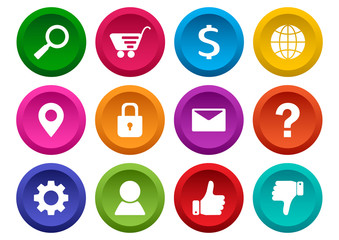 Set of application icon, menu icons. Colorful buttons. Vector illustration