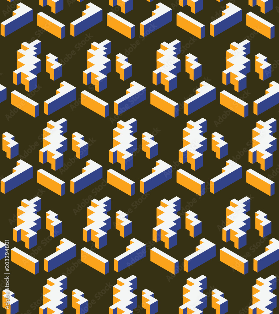 Poster abstract seamless pattern with three-dimensional geometric shapes.