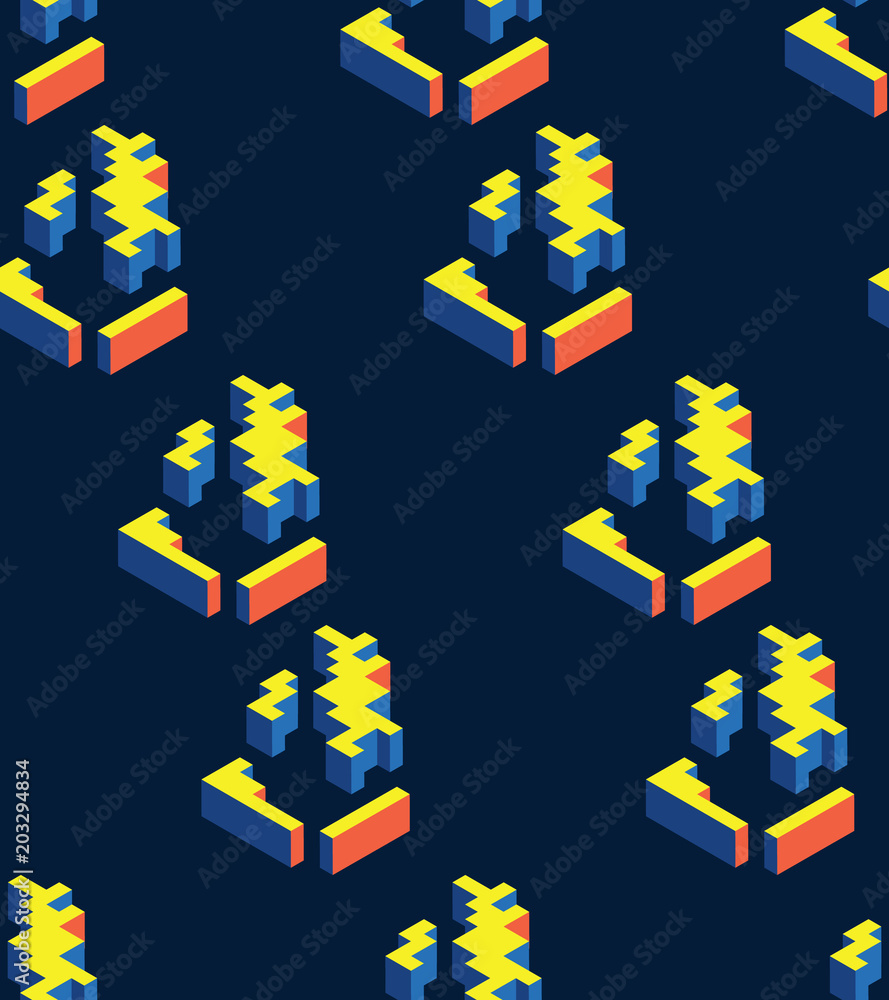 Poster Abstract seamless pattern with three-dimensional geometric shapes.