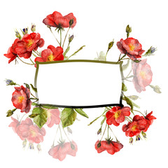 watercolor drawing of a branch of a rose. business card, template