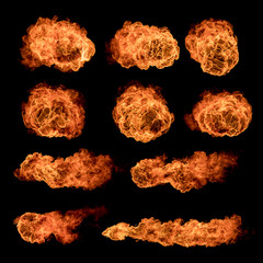 Fire balls textures collection on black background