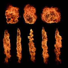 Fire balls textures collection on black background