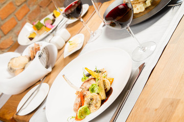 Different dishes served in a restaurant