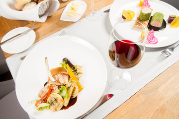 Different dishes served in a restaurant