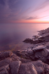 Sea shore at sunset.