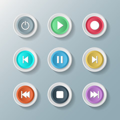 symbol icon set media player control white round buttons. vector illustrator