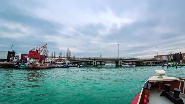 Timelapse of Venice water traffic. POV camera on vaporetto boat . 4K