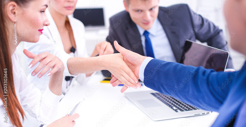 Wall mural Business people working with laptop in an office. Business people . working