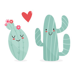 Vector illustration of cute cacti in a pot