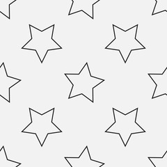 Obraz premium Black and white outlined stars seamless vector pattern. Decorative texture. Simple minimal background.