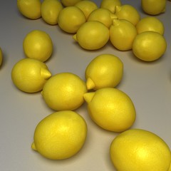 several lemons on a white background,
3D rendering