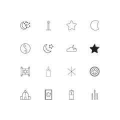 Religion linear thin icons set. Outlined simple vector icons