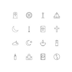 Religion linear thin icons set. Outlined simple vector icons