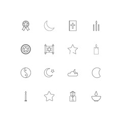 Religion linear thin icons set. Outlined simple vector icons