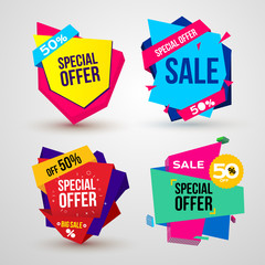 Set of Sale, special offer banner, up to 50% off. Vector illustration. Isolated on white background