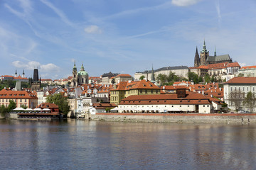 Fototapeta na wymiar View on the spring Prague City above River Vltava, Czech Republic
