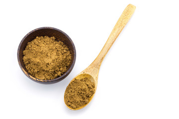 Wooden Spoon with Five Spice Powder and bowl on White Background