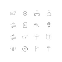 Maps And Navigation linear thin icons set. Outlined simple vector icons