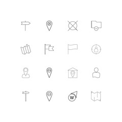 Maps And Navigation linear thin icons set. Outlined simple vector icons