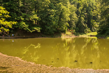 Naklejka premium Fruska Gora, Serbia April 28, 2018: Popovica lake, Serbia.