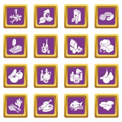 Shop navigation foods icons set vector purple square isolated on white background 