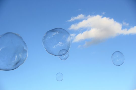 bubble bubbles background floating soap drift in blue sky with clouds stock, photo, photograph, image, picture, 