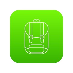 Backpack icon green vector isolated on white background