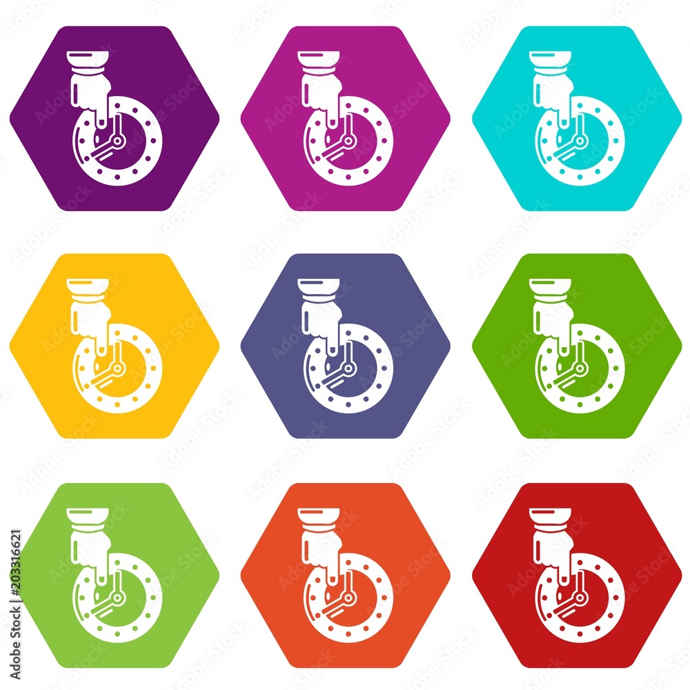 Poster save time icons 9 set coloful isolated on white for web