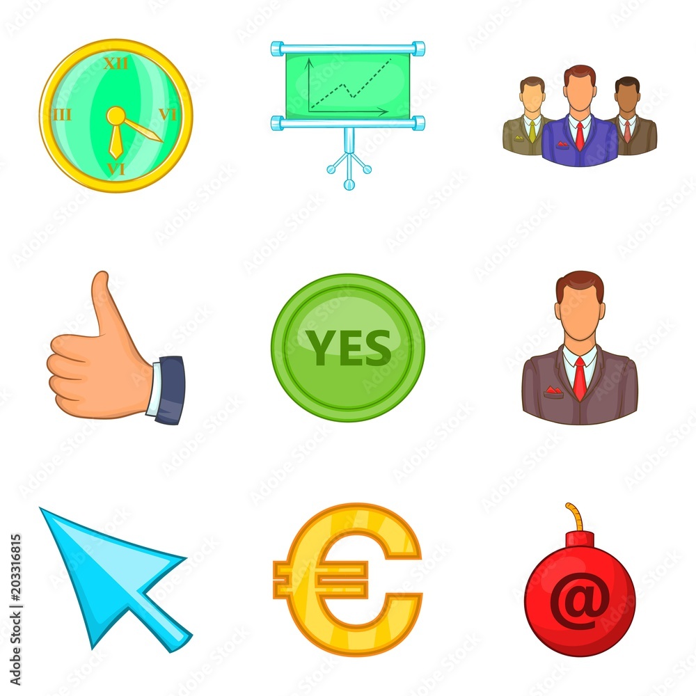 Poster work case icons set. cartoon set of 9 work case vector icons for web isolated on white background