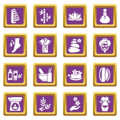 Spa salon icons set vector purple square isolated on white background 