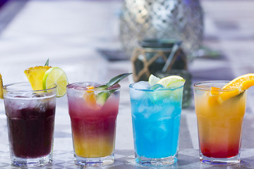 Colorful cocktails with ice