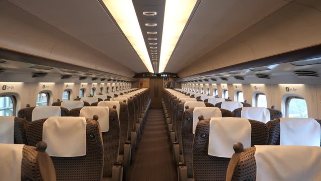 Kanagawa,Japan-May 2, 2018: Inside a green car or a first class cabin of bullet train