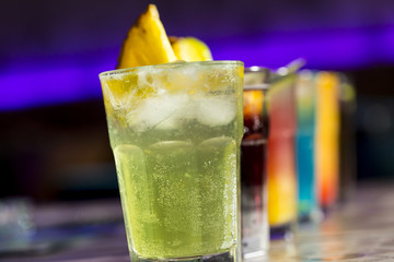 Colorful cocktails with ice