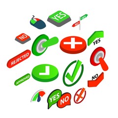 Yes or No icons set in isometric 3d style isolated vector illustration