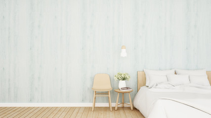 Bedroom and living area on bright blue tone in hotel or apartment - Bedroom simple design - 3D Rendering