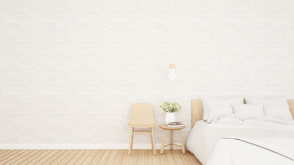 Bedroom and living area on white brick wall  in home or apartment - Bedroom simple design - 3D Rendering
