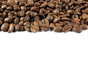 Close up Many Coffee beans with white background 