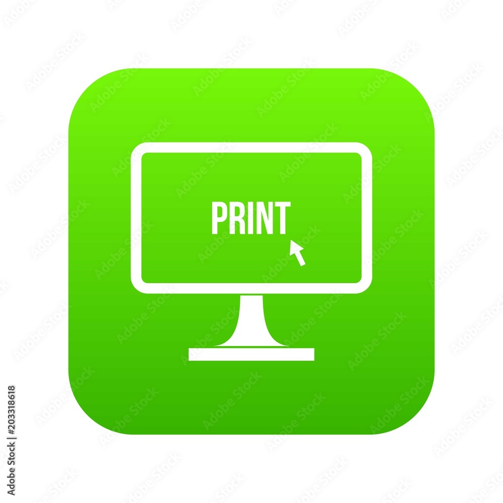 Poster print word on a computer monitor icon digital green for any design isolated on white vector illustra