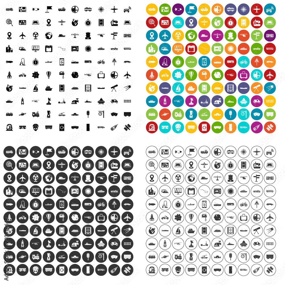 Poster 100 technology icons set vector in 4 variant for any web design isolated on white