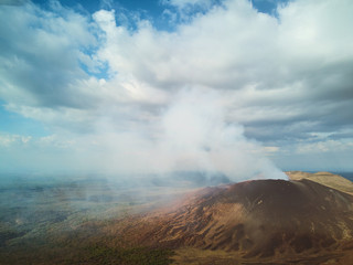 Active volcano with smoke